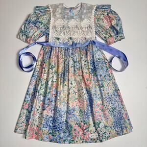 Vintage 80s Sarah Kent 6X Floral Lace Prairie Dress